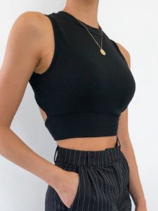 Tied Back Cutout Crop Tank Top sold by COMMENSE