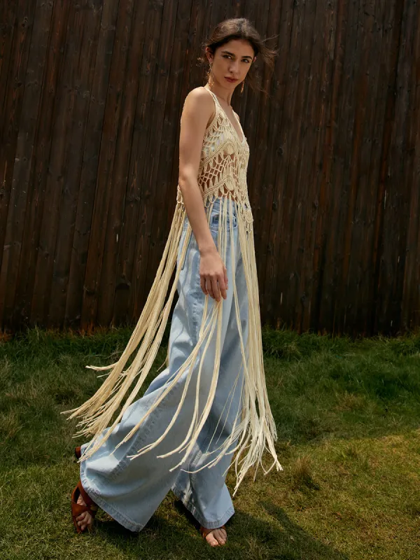 Fringe Hem Crochet Cover Up Top made by COMMENSE