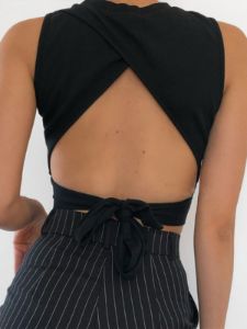 Tied Back Cutout Crop Tank Top sold by COMMENSE
