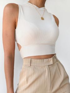 Tied Back Cutout Crop Tank Top sold by COMMENSE