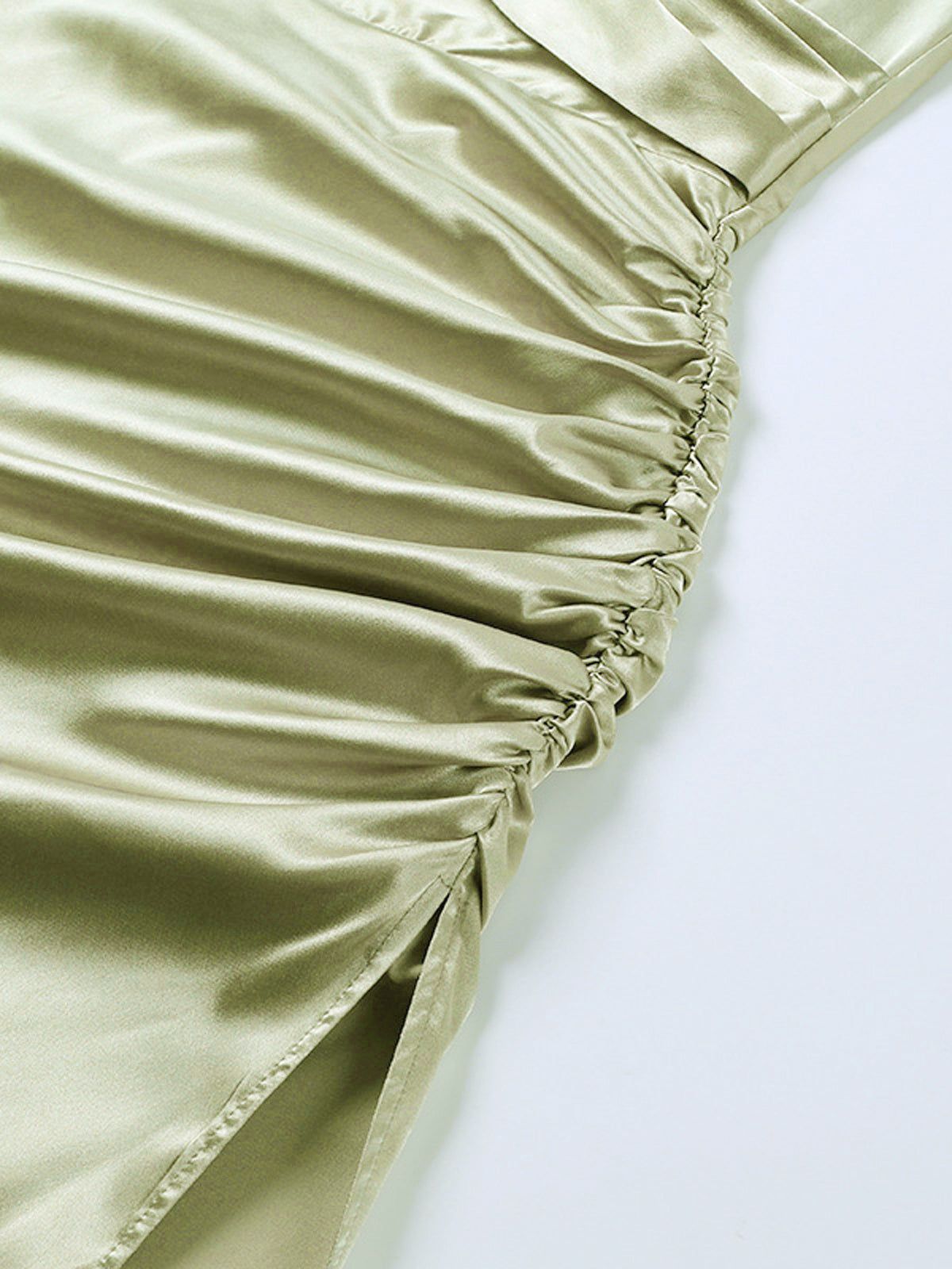 Ruched Wrap Satin Slit Strap Midi Dress sold by COMMENSE product image thumbnail 6