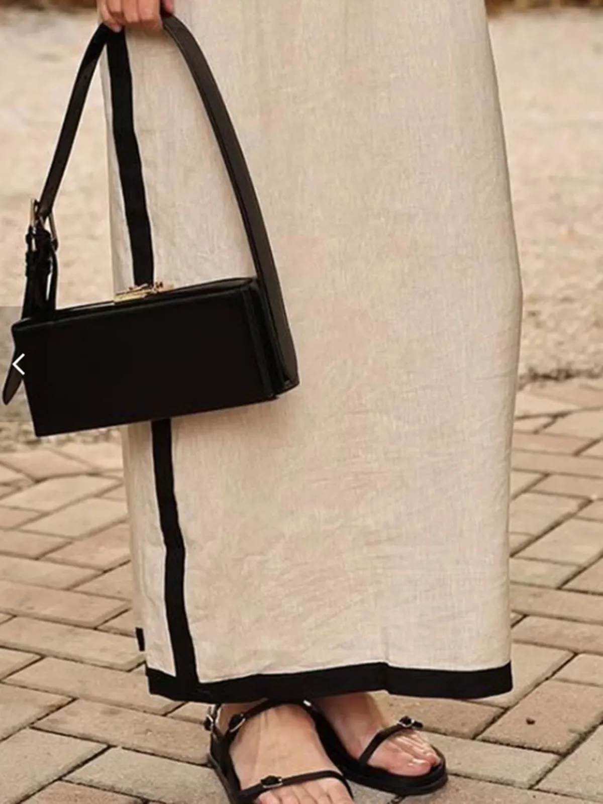 Cotton & Linen Contrast Binding Long Dress sold by COMMENSE product image thumbnail 4