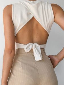 Tied Back Cutout Crop Tank Top sold by COMMENSE
