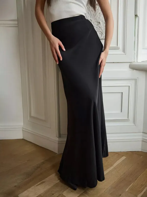 Solid Basic Maxi Skirt Without Belt sold by COMMENSE