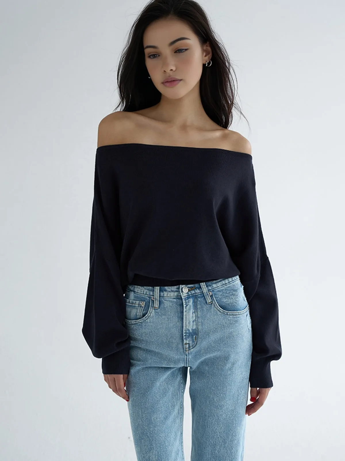 Cold Shoulder Bishop Sleeve Sweater sold by COMMENSE product image thumbnail 2