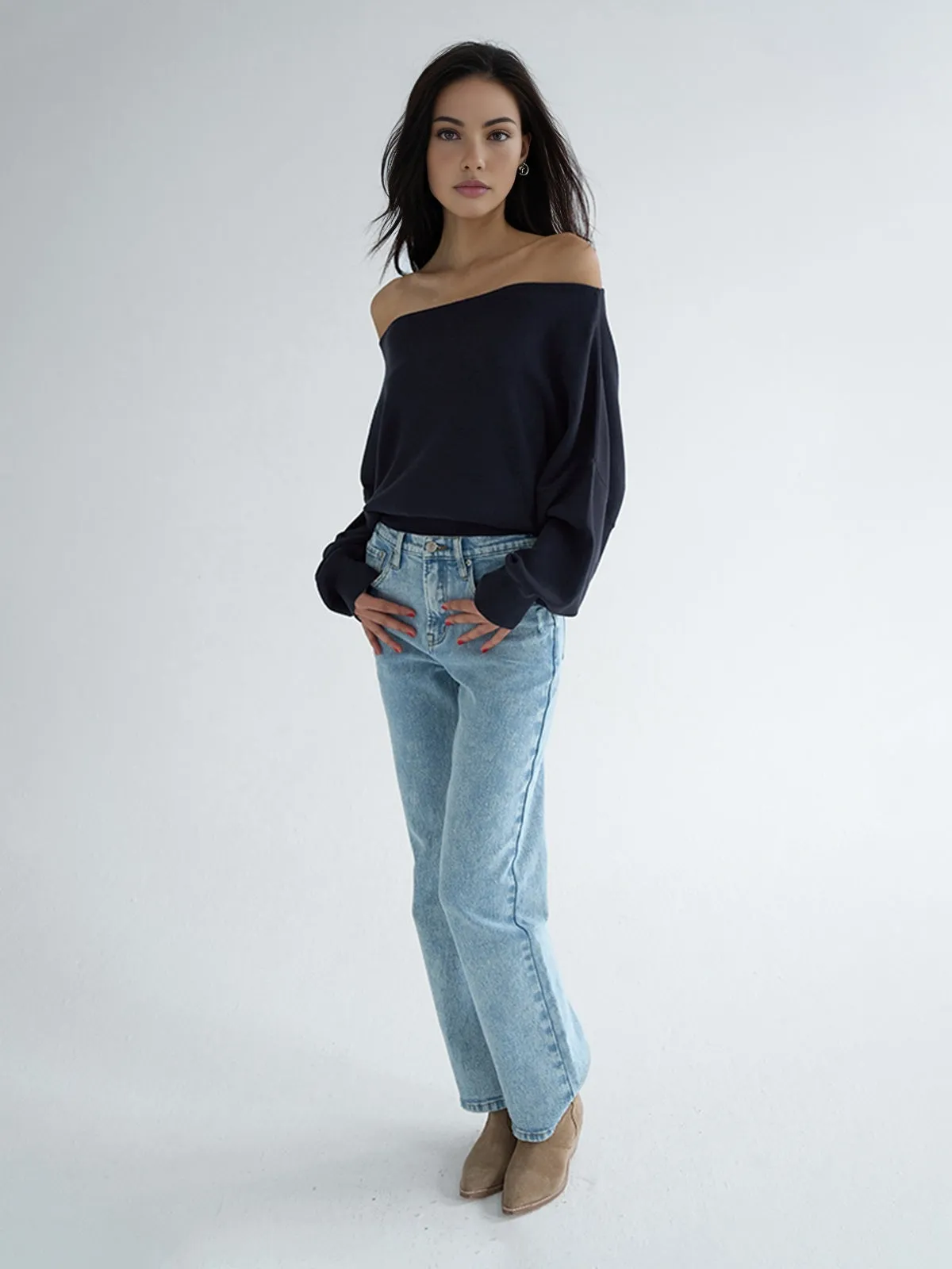 Cold Shoulder Bishop Sleeve Sweater sold by COMMENSE product image thumbnail 3