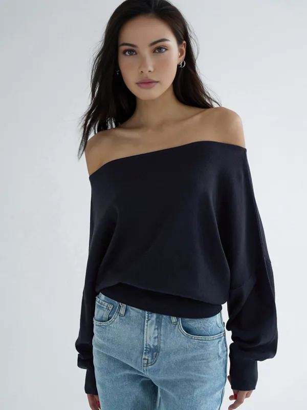 Cold Shoulder Bishop Sleeve Sweater sold by COMMENSE