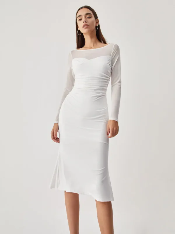 Patchwork Mesh Long Sleeve Midi Dress sold by COMMENSE
