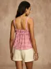 Plaid Shirred Lace Up Blouse sold by COMMENSE