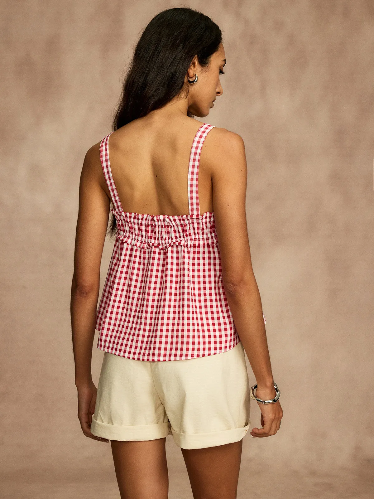 Plaid Shirred Lace Up Blouse sold by COMMENSE product image thumbnail 4