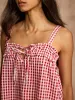 Plaid Shirred Lace Up Blouse sold by COMMENSE
