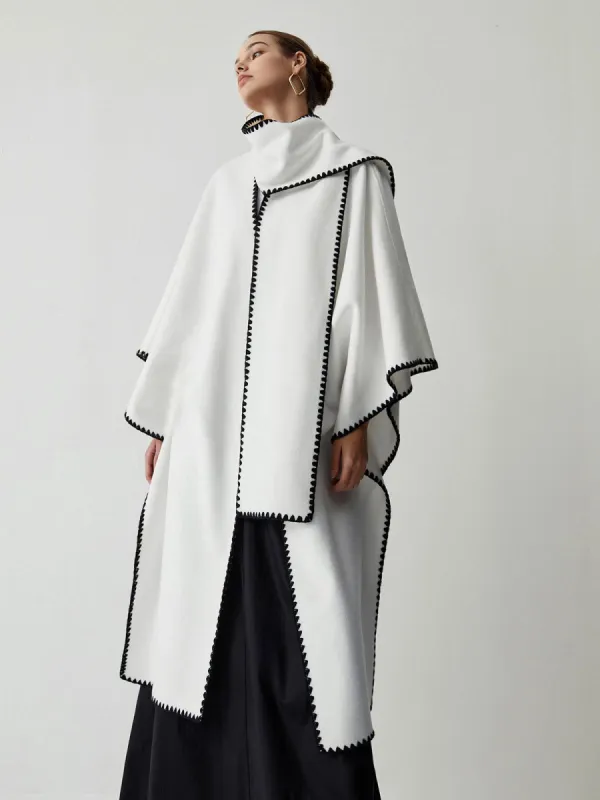 Embroidered Trim Longline Kimono Coat With Matching Scarf sold by COMMENSE