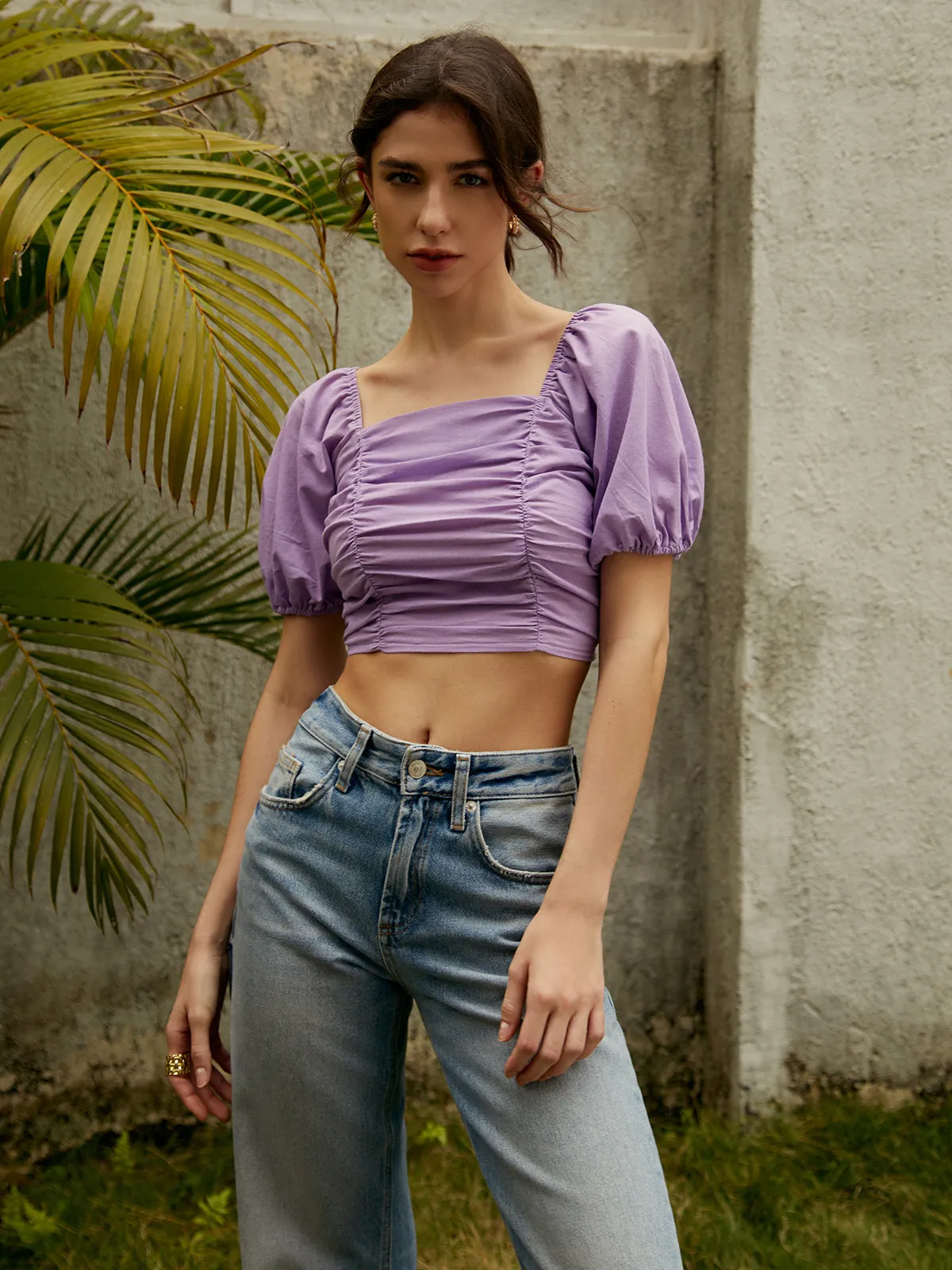 Pure Cotton Pleated Open Back Blouse sold by COMMENSE product image thumbnail 4