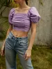 Pure Cotton Pleated Open Back Blouse sold by COMMENSE