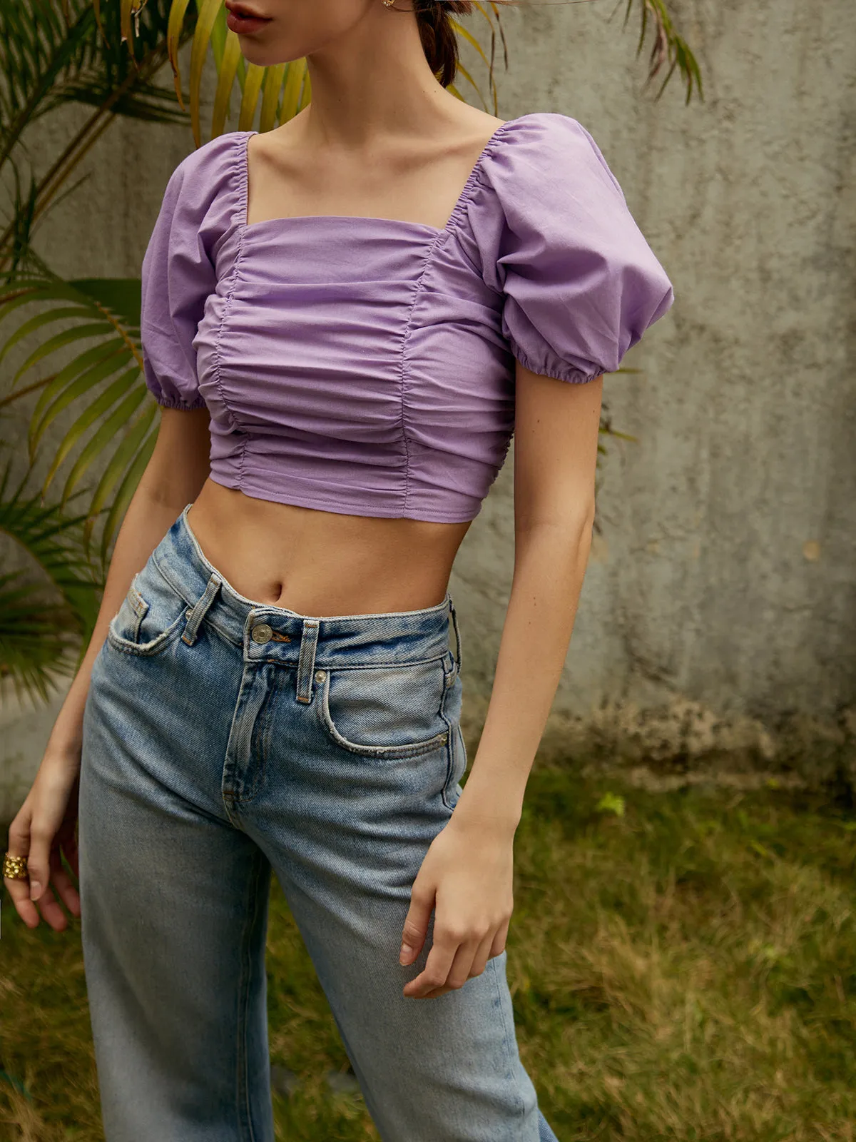 Pure Cotton Pleated Open Back Blouse sold by COMMENSE product image thumbnail 3