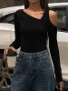 Asymmetrical Neck One Shoulder Slinky Top sold by COMMENSE