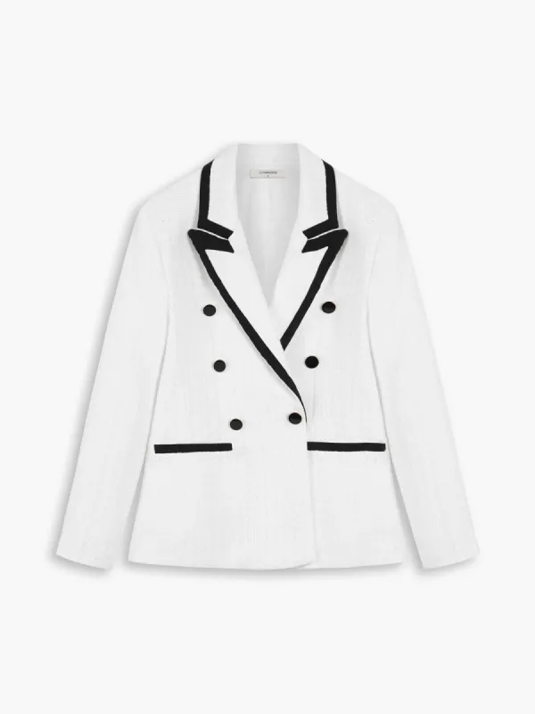 Contrast Tirm Tweed Structured Blazer sold by COMMENSE
