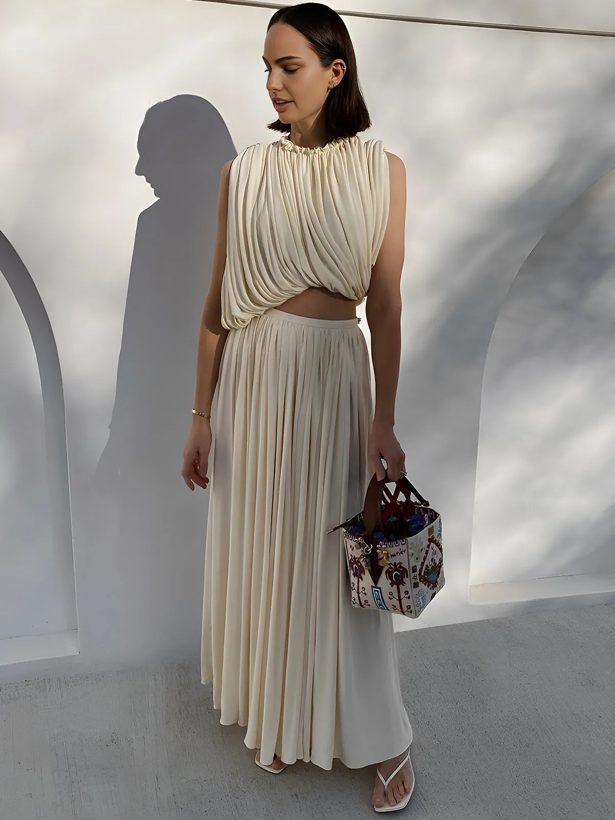 Romantic Asymmetric Pleated Chiffon Skirt Set sold by COMMENSE product image thumbnail 2