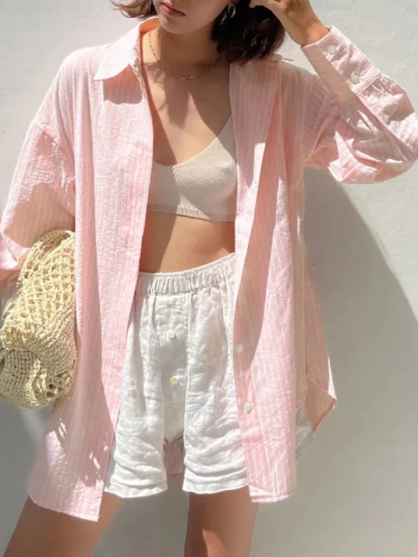 Striped Long Sleeve Shirt made by COMMENSE