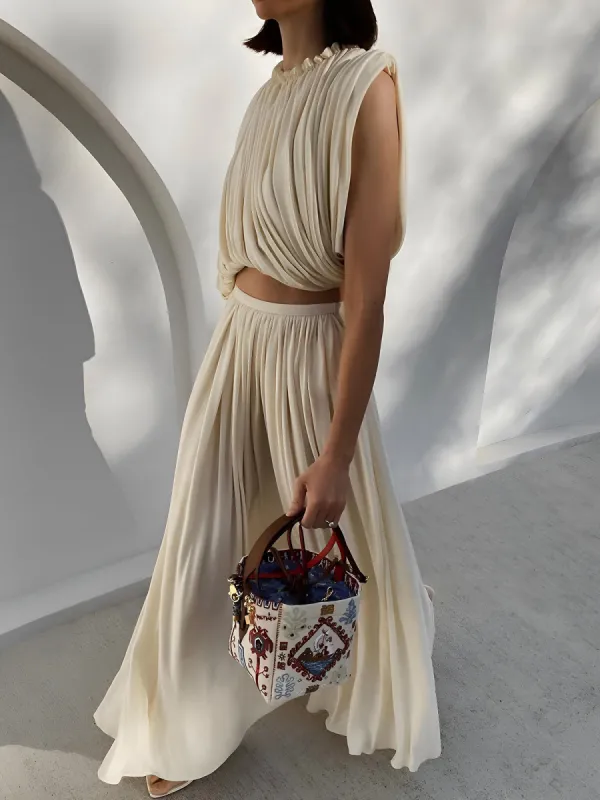Romantic Asymmetric Pleated Chiffon Skirt Set sold by COMMENSE