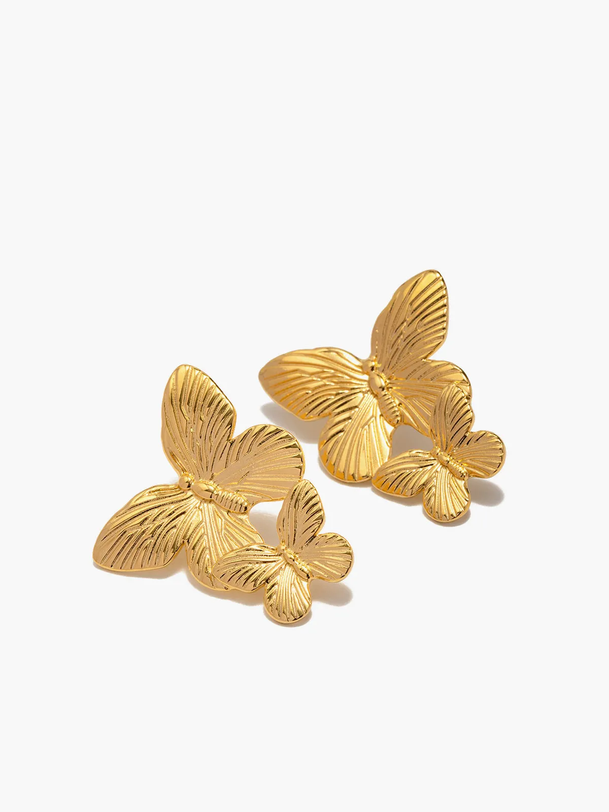 Golden Double Butterfly Earrings sold by COMMENSE