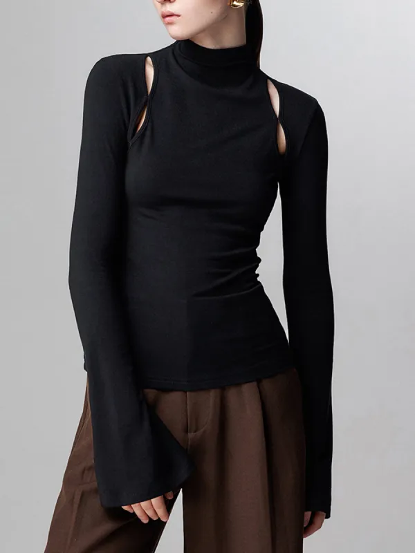 Mock Neck Cutout Long Sleeve Shirt sold by COMMENSE