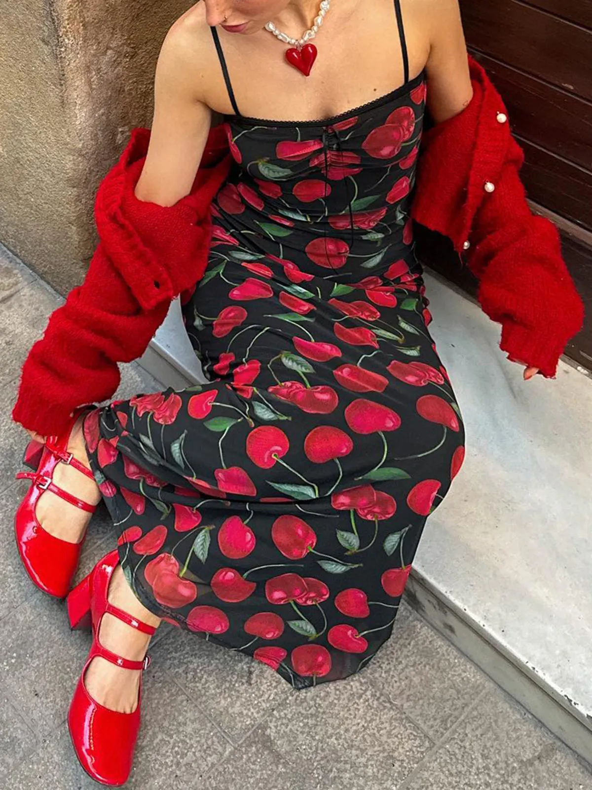 Semi-Sheer Floral Cami Long Dress sold by COMMENSE