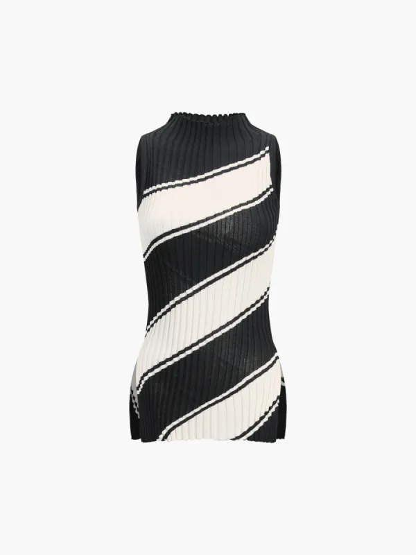 Oblique Stripe Mock Neck Knit Top sold by COMMENSE