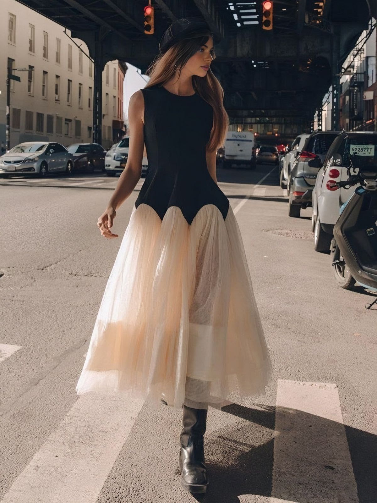 Contrast Petal Waist Halter Midi Dress sold by COMMENSE