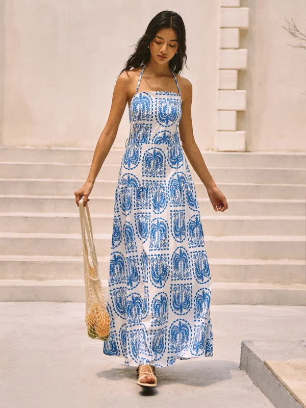 Vintage Print Halter Long Dress sold by COMMENSE