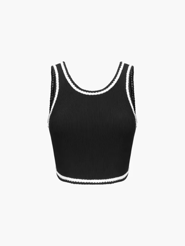 Contrast Trim Crop Tank Top sold by COMMENSE