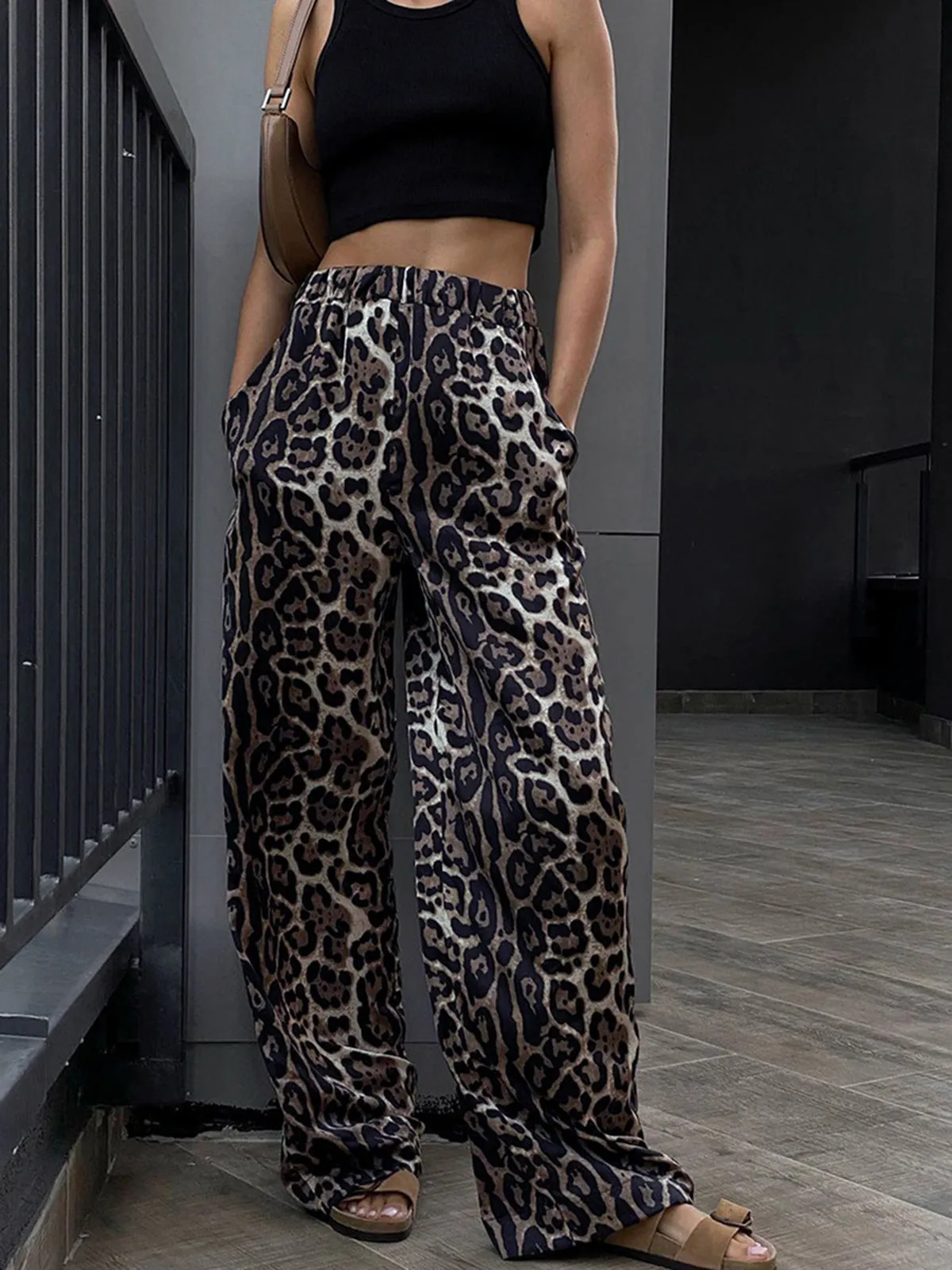 Leopard Print Wide Leg Pants sold by COMMENSE