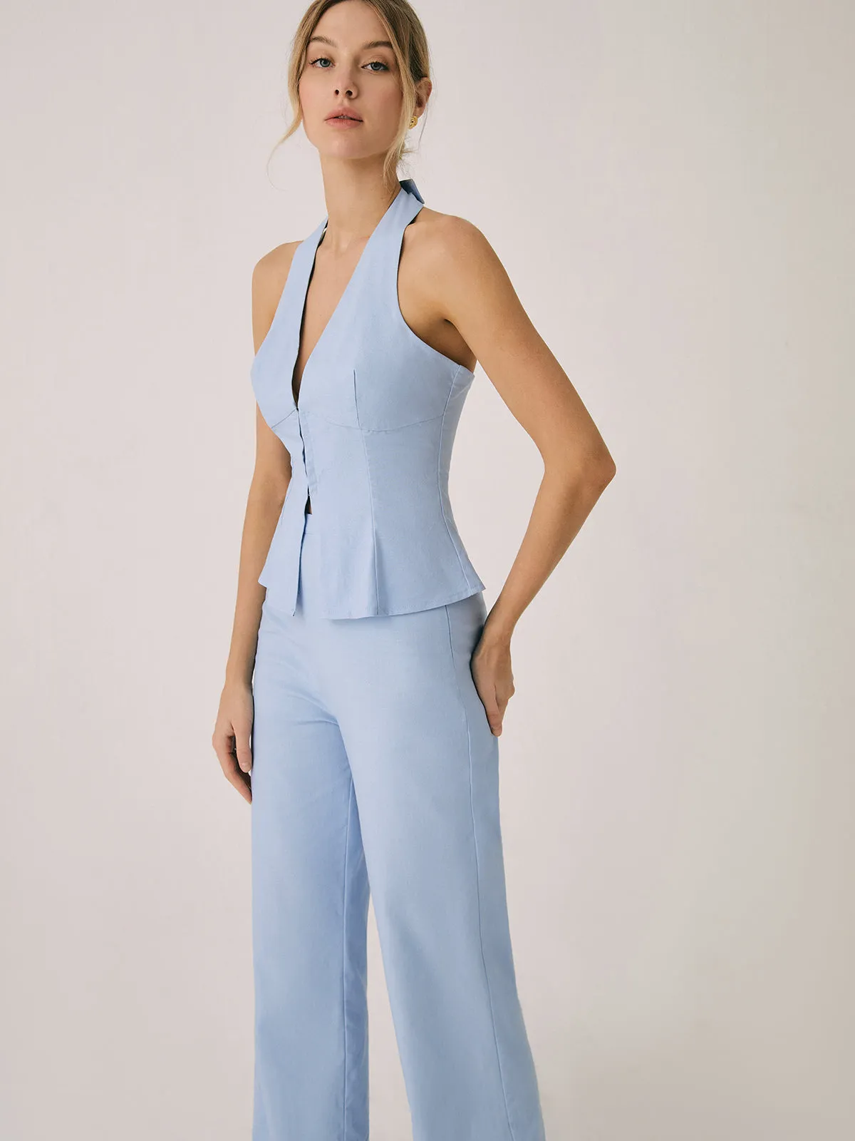 Cotton & Linen Vest With Straight Leg Pants Set sold by COMMENSE product image thumbnail 4