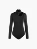 Zip Back Mock Neck Knotted Cutout Bodysuit sold by COMMENSE