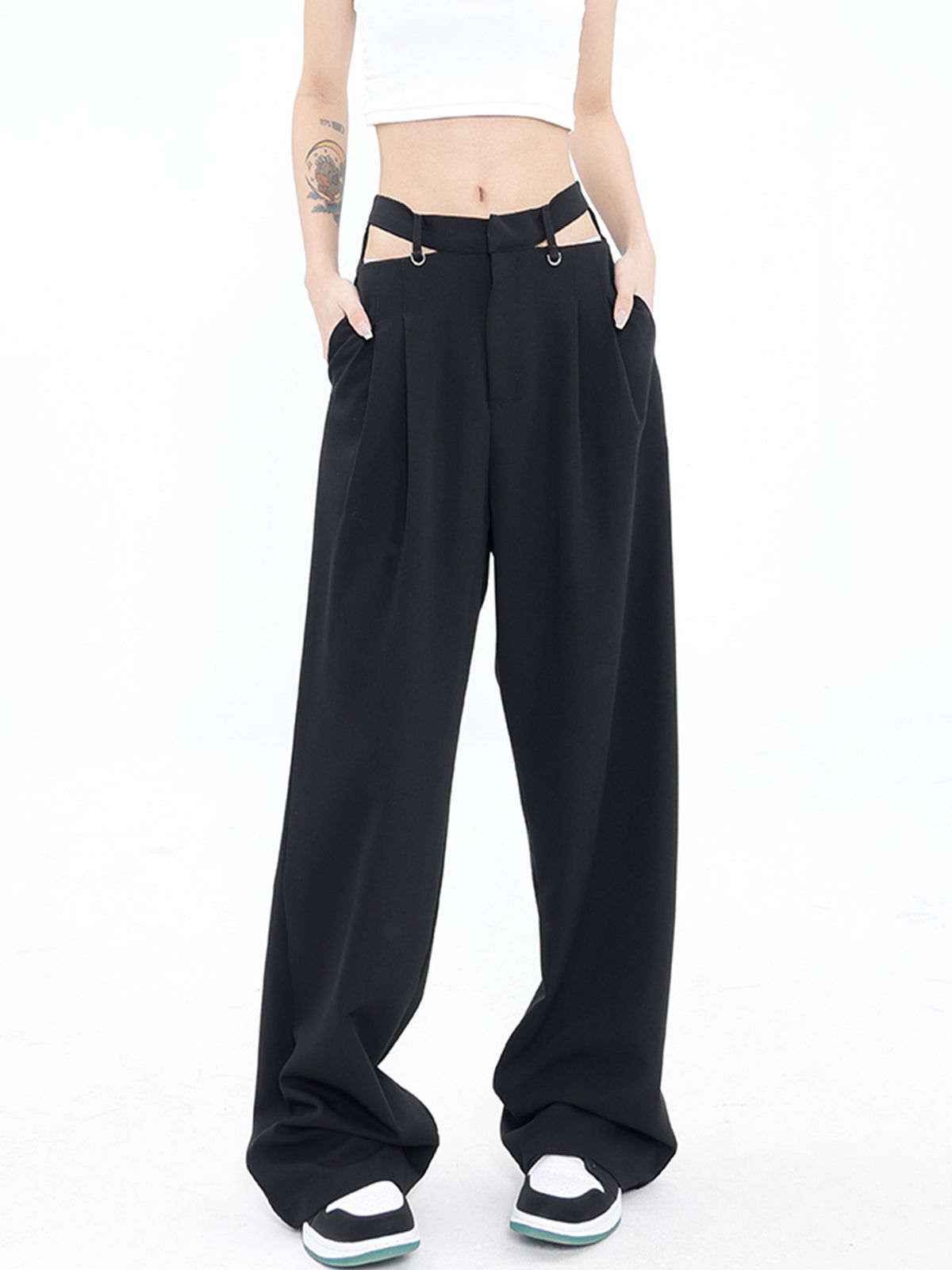 Waist Cutout Pleat Wide Leg Pants sold by COMMENSE product image thumbnail 2