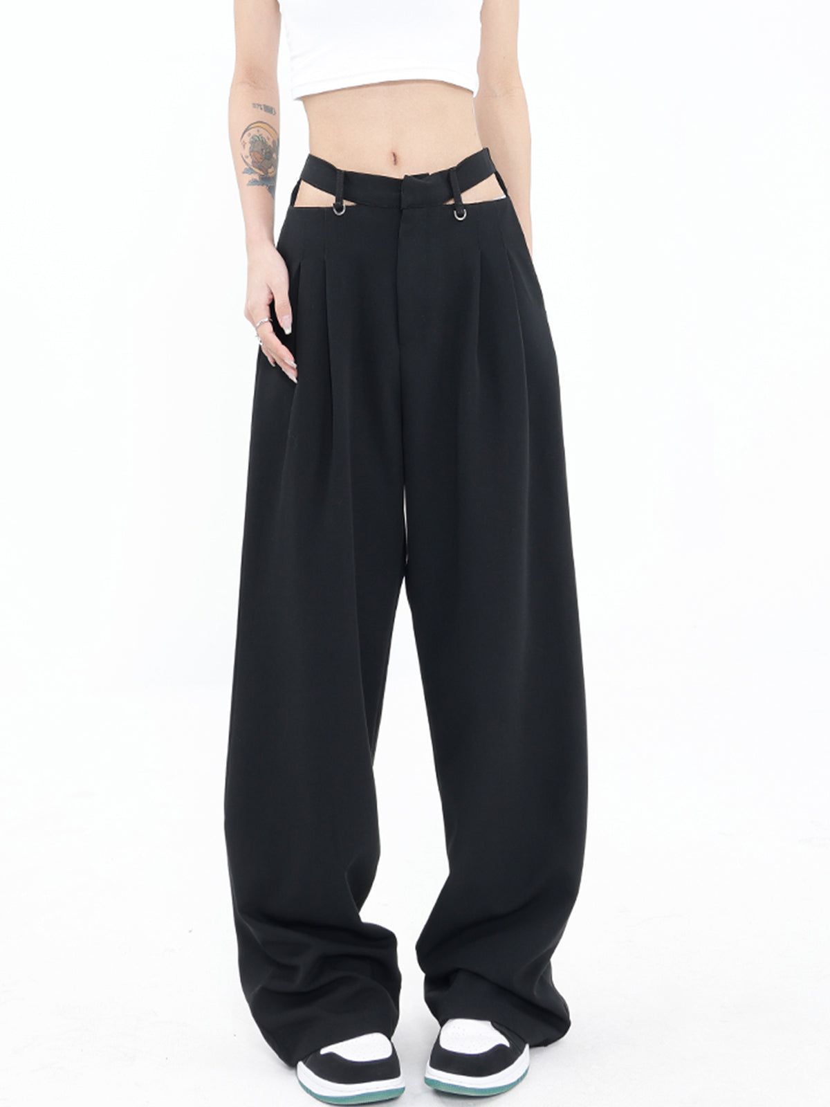 Waist Cutout Pleat Wide Leg Pants sold by COMMENSE product image thumbnail 4