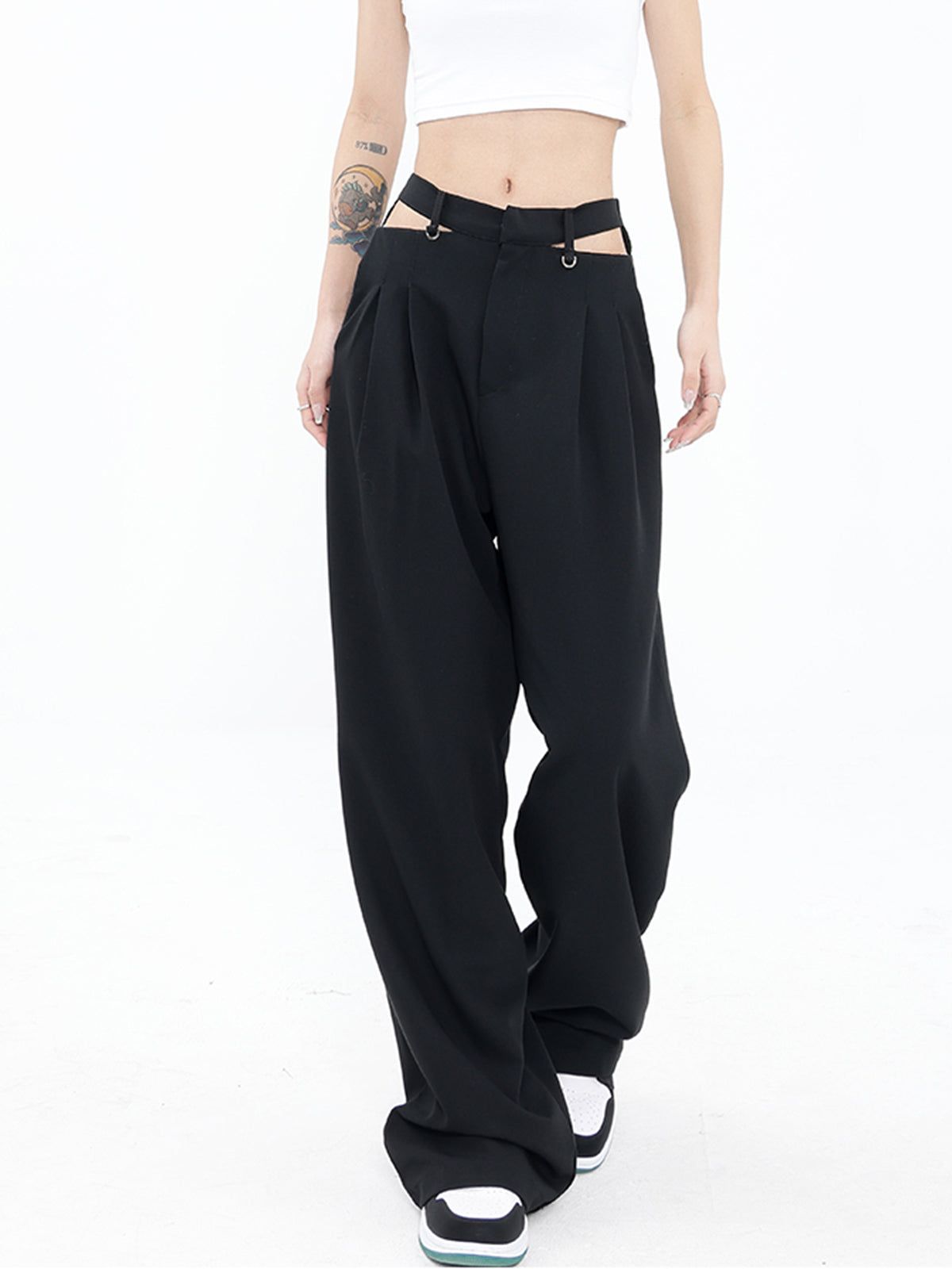 Waist Cutout Pleat Wide Leg Pants sold by COMMENSE
