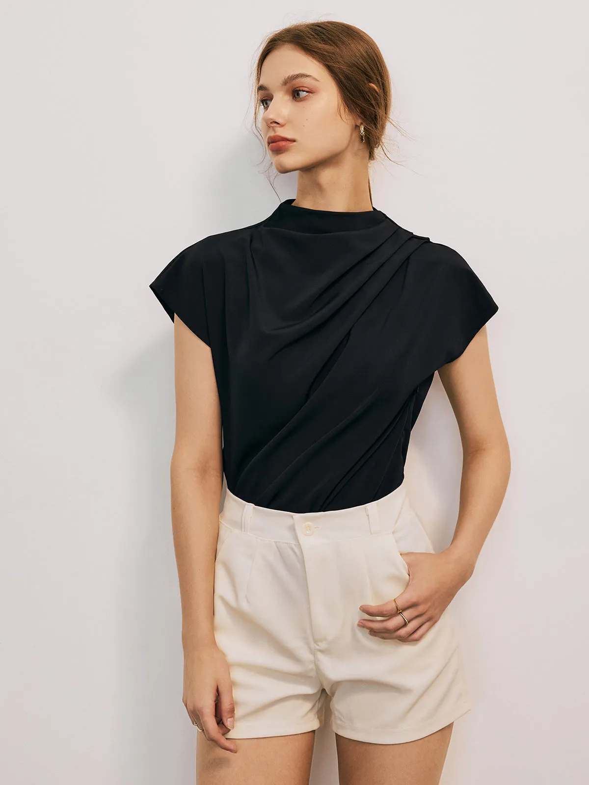 Solid Cap Sleeve Blouse sold by COMMENSE product image thumbnail 4