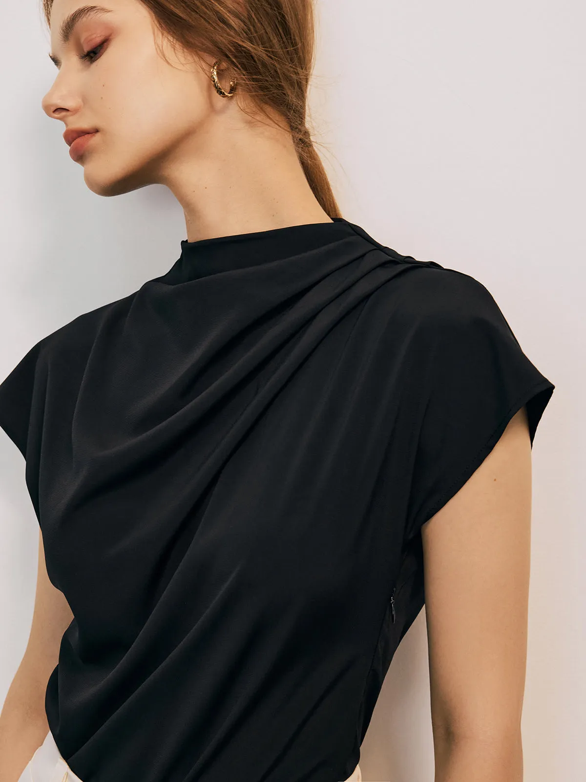 Solid Cap Sleeve Blouse sold by COMMENSE