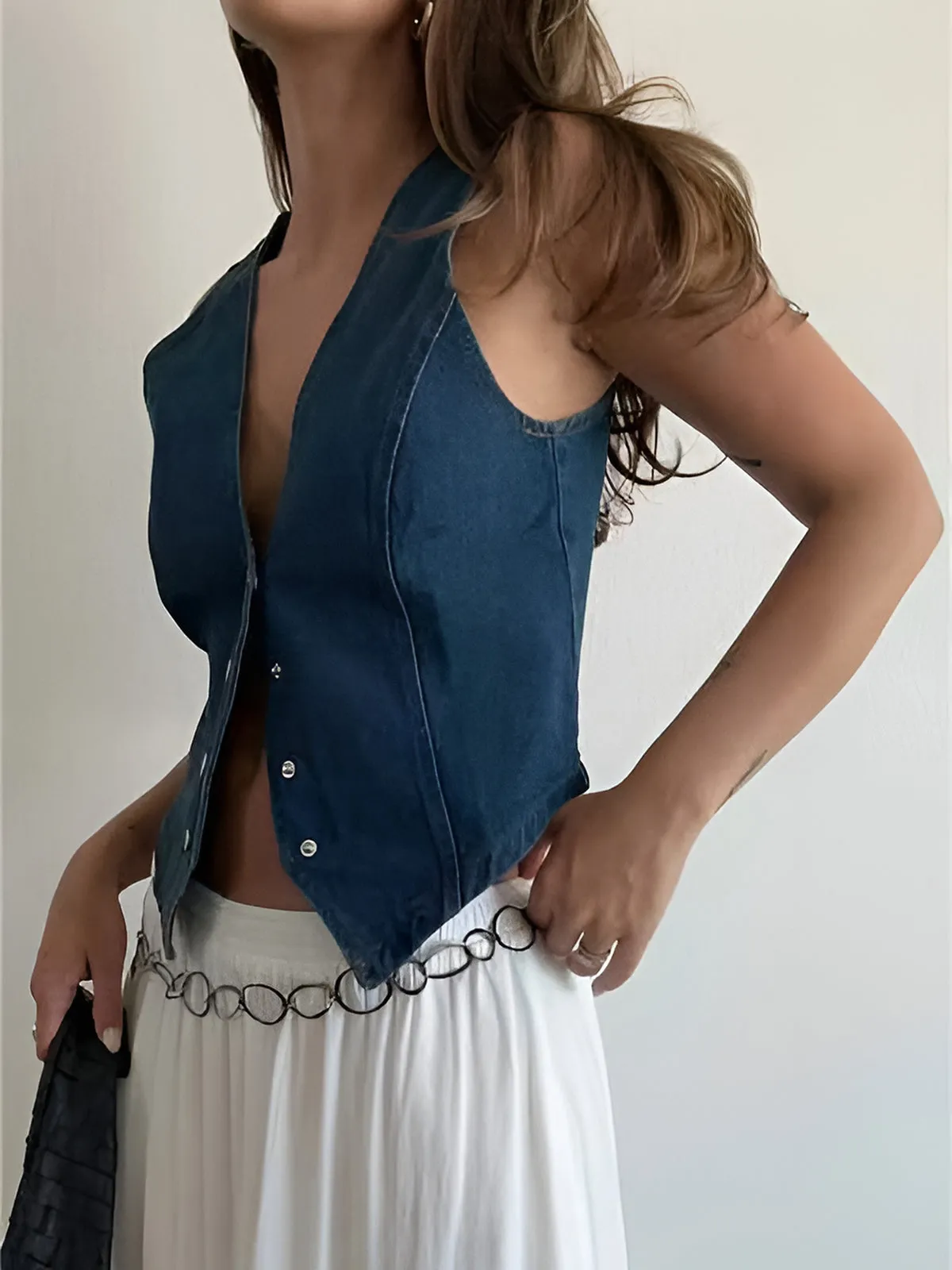 Denim Metal Button Waistcoat sold by COMMENSE product image thumbnail 5