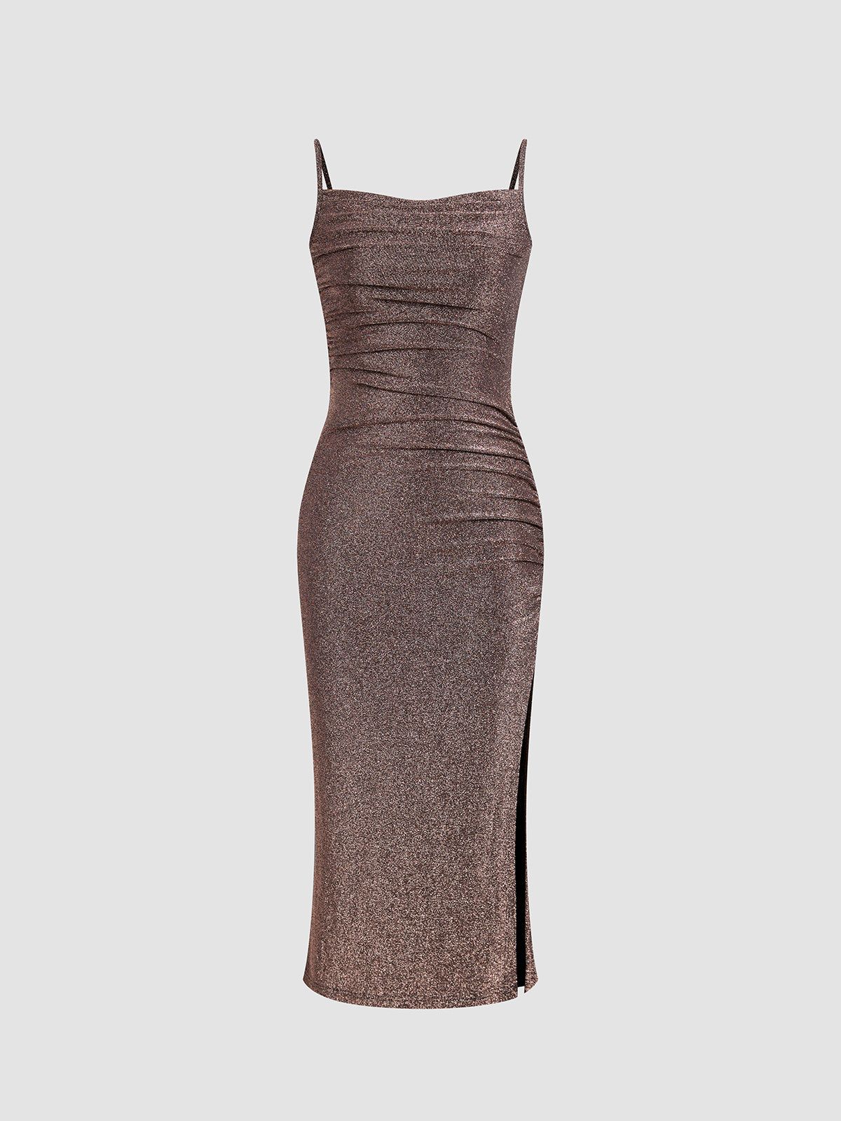 Glitter Ruched Strap Midi Dress sold by COMMENSE
