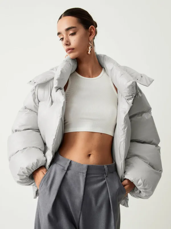 Open Collar Quilted Hooded Puffer Coat sold by COMMENSE