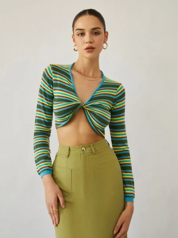 Fresh Summer Stripe Twist Knit Top sold by COMMENSE
