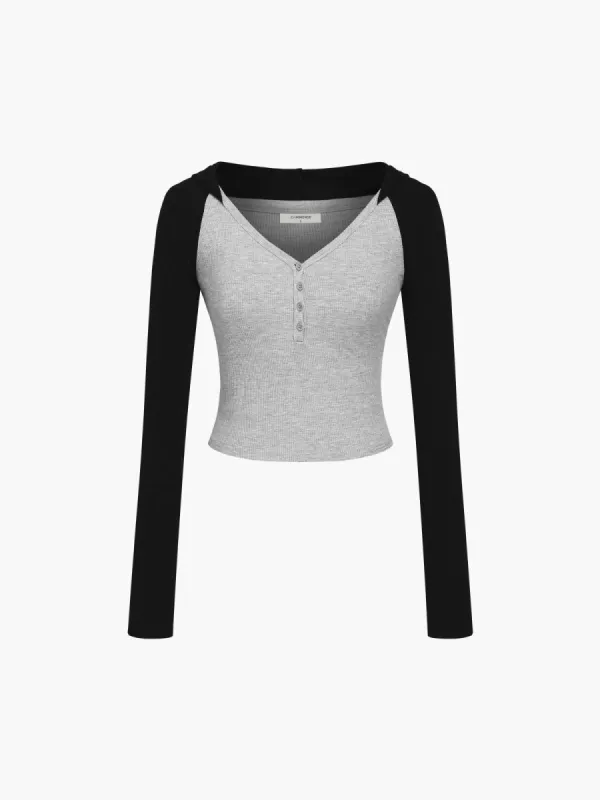 Hooded Rib Long Sleeve Crop Top sold by COMMENSE