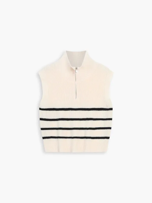 Half Zip Stripe Knit Vest sold by COMMENSE
