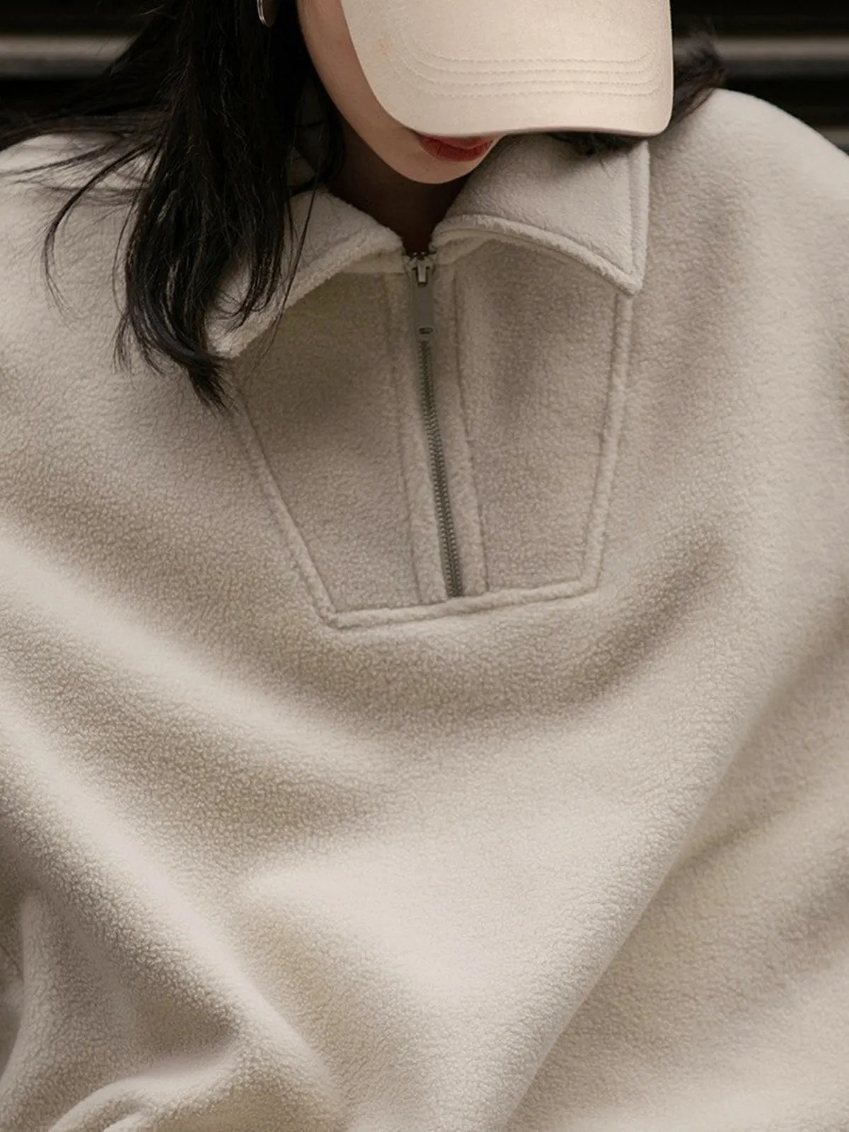 Open Collar Fleece Sweatshirt sold by COMMENSE product image thumbnail 4