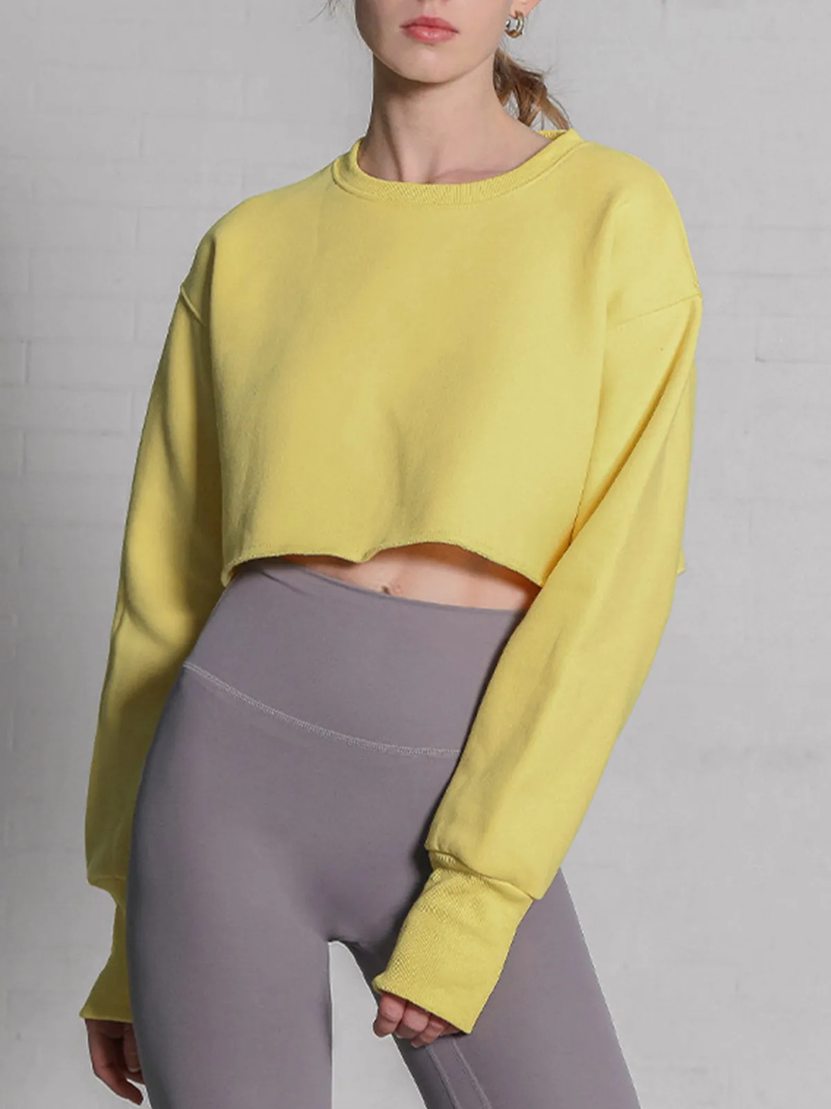 Fleece Lined Solid Cropped Sweatshirt sold by COMMENSE product image thumbnail 4