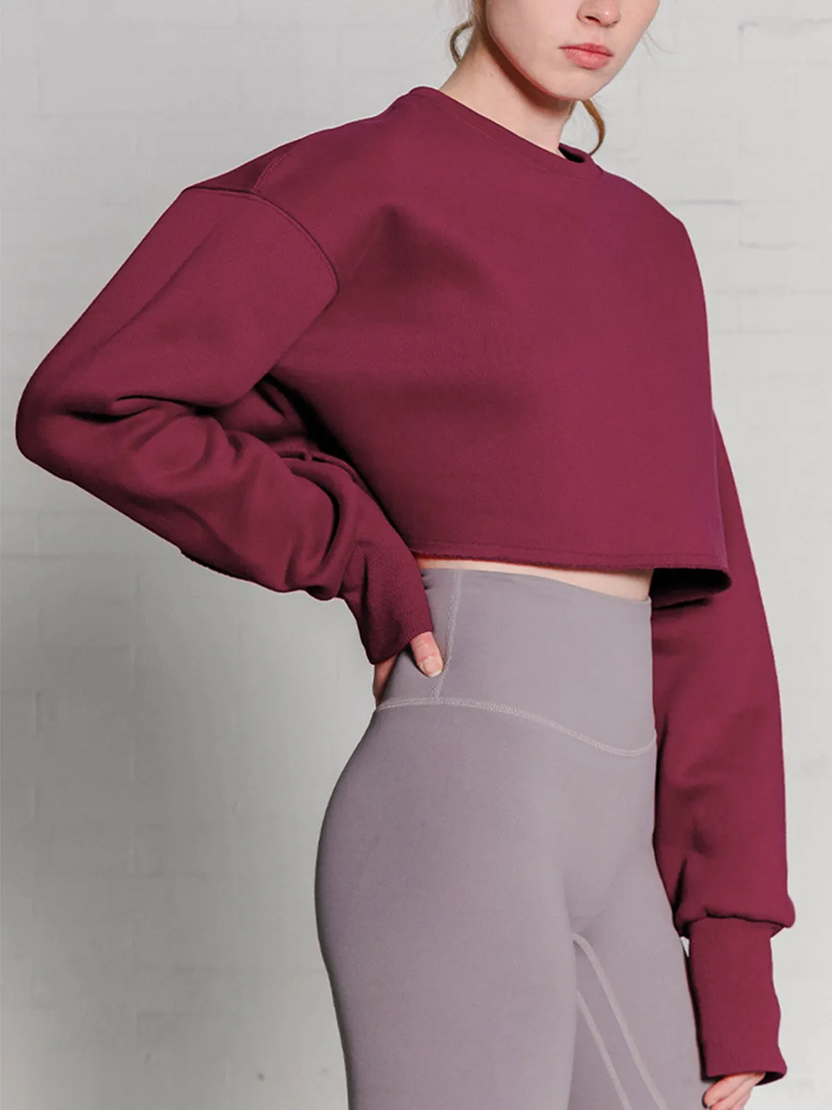 Fleece Lined Solid Cropped Sweatshirt sold by COMMENSE