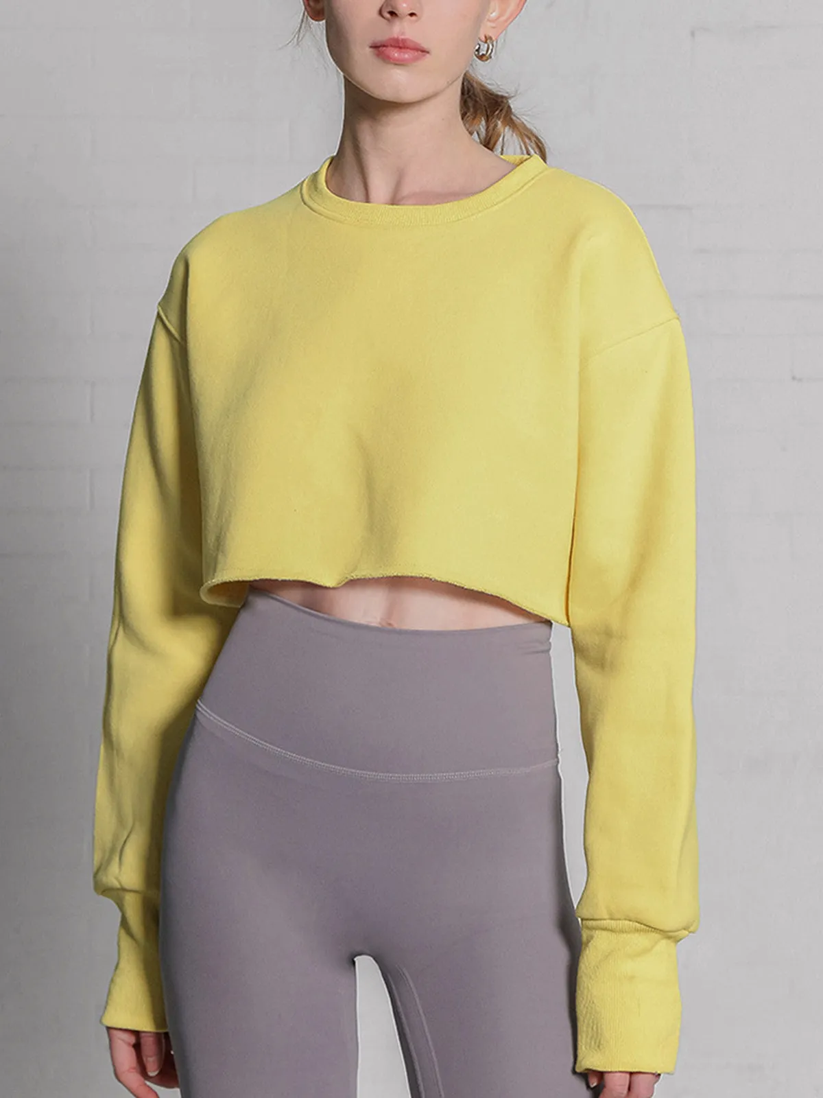 Fleece Lined Solid Cropped Sweatshirt sold by COMMENSE product image thumbnail 5
