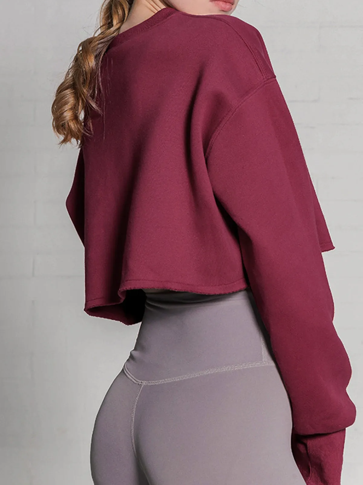 Fleece Lined Solid Cropped Sweatshirt sold by COMMENSE product image thumbnail 2